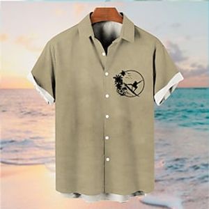 Men's Shirt Coconut Tree Graphic Prints Surf Turndown Yellow Gray 3D Print Street Daily Short Sleeves Button-Down Print Clothing Apparel Tropical Fashion Designer Hawaiian miniinthebox