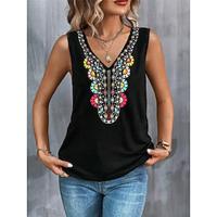 Women's Tank Top Vest Floral Casual Black Print Sleeveless Fashion V Neck Regular Fit Summer Lightinthebox