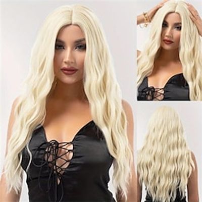 26 Inch Blonde Long Wave Wigs Women's Middle Part Wave Wigs Synthetic Fiber Heat Resistant Wig For Daily Party Cosplay Wear Christmas Party Wigs Lightinthebox 26 Inch Blonde Long Wave Wigs Women's Middle Part Wave Wigs Synthetic Fiber Heat Resistant Wig For Daily Party Cosplay Wear Christmas Party Wigs Lightinthebox