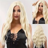 26 Inch Blonde Long Wave Wigs Women's Middle Part Wave Wigs Synthetic Fiber Heat Resistant Wig For Daily Party Cosplay Wear Christmas Party Wigs Lightinthebox - thumbnail