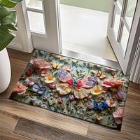 Embroidery Butterly Flowers Doormat Non-Slip Oil Proof Rug Indoor Outdoor Mat Bedroom Decor Bathroom Mat Entrance Rug Door Mat Lightinthebox