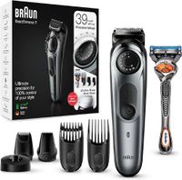 Braun Beard Timmer 7 With 39 Length Settings Precision Wheel Cordless & Rechargeable With Gillette Proglide Razor-(Black/Silver,Metal) - (BT 7240)