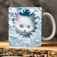 3D Kittens Hole In A Wall Mug, 3D White Cat Mug 3D Novelty Cat Mugs Cat Lovers Coffee Mug Cat Club Cup White Ceramic Mug Gifts For Men Women Lightinthebox