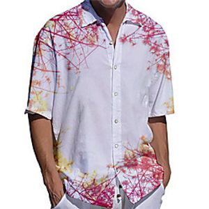 Men's Shirt 3D Print Plants Plus Size 3D Print Button-Down Short Sleeve Casual Tops Casual Fashion Breathable Comfortable White miniinthebox