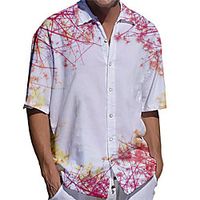 Men's Shirt 3D Print Plants Plus Size 3D Print Button-Down Short Sleeve Casual Tops Casual Fashion Breathable Comfortable White miniinthebox - thumbnail