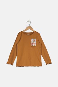 Girls Long Sleeves Graphic Print Top  Brown