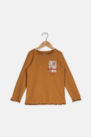 Girls Long Sleeves Graphic Print Top  Brown - thumbnail