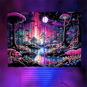 Blacklight Window Curtain UV Reactive Glow in the Dark Trippy Misty Mushroom Psychedelic Nature Landscape for Living Room Bedroom Kid's Room Decor Lightinthebox