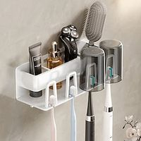 White Bathroom Toothbrush Tooth Cup Storage Rack Non Perforated Mouthwash Cup Toothbrush Cup Wall Mounted Toothpaste Storage Rack Toothbrush Rack miniinthebox - thumbnail