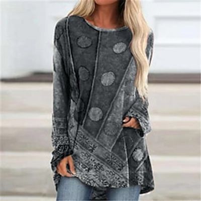 Women's Casual Dress T Shirt Dress Tee Dress Shift Dress Mini Dress Purple Gray Long Sleeve Geometric Print Summer Spring Round Neck Casual Winter Dress Fall Dress 2023 S M L XL 2XL 3XL 4XL 5XL miniinthebox
