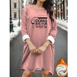 Women's Sweatshirt Dress Casual Dress Mini Dress Sherpa Fleece Lined Warm Outdoor Vacation Going out Crew Neck Print Letter Regular Fit Pink Blue Gray S M L XL XXL Lightinthebox