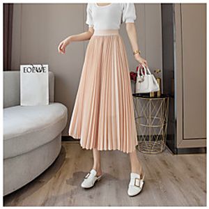 Women's Holiday Weekend Basic Streetwear Swing Ankle-Length Skirts Chiffon Solid Colored Tulle Pleated Blue Blushing Pink Black / Loose miniinthebox