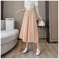 Women's Holiday Weekend Basic Streetwear Swing Ankle-Length Skirts Chiffon Solid Colored Tulle Pleated Blue Blushing Pink Black / Loose miniinthebox - thumbnail