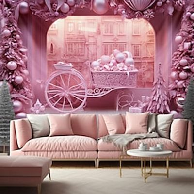 Pink Christmas Trolly Hanging Tapestry Wall Art Xmas Large Tapestry Mural Decor Photograph Backdrop Blanket Curtain Home Bedroom Living Room Decoration miniinthebox