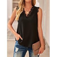 Tank Women's Black White Pink Plain Lace Street Daily Fashion V Neck Regular Fit S Lightinthebox