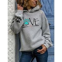 Women's Hoodie Pullover Sportswear Casual Gray Letter Loose Fit Hooded Long Sleeve S M L XL XXL  Winter  3D Print Lightinthebox - thumbnail