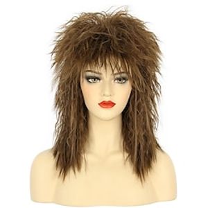 Women Men Long Curly Brown Wig 70s 80s Rocker Mullet Costume Wig Halloween Cosplay Party Wig miniinthebox