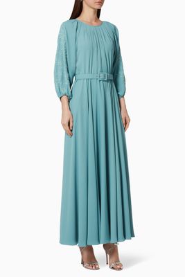 Embroidered Belted Twill Kaftan Embroidered Belted Twill Kaftan