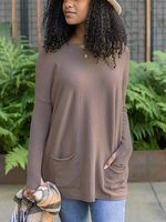 Women's Solid Color Casual Pocket Long Sleeve Top