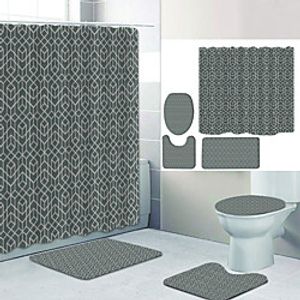 Simple Series 18 Digital Printing Four-piece Set Shower Curtains and Hooks Modern Polyester Machine Made Waterproof Bathroom Lightinthebox