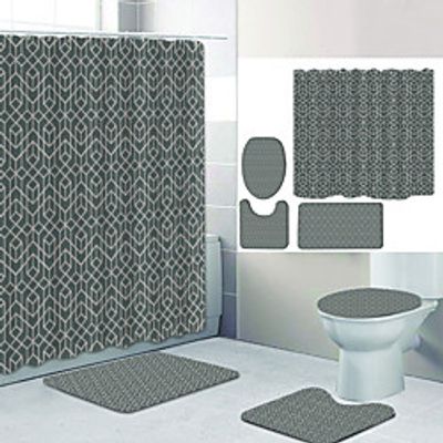 Simple Series 18 Digital Printing Four-piece Set Shower Curtains and Hooks Modern Polyester Machine Made Waterproof Bathroom Lightinthebox