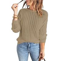 Women's Pullover Sweater jumper Jumper Ribbed Knit Knitted Hole Pure Color Crew Neck Stylish Casual Outdoor Daily Winter Fall Khaki S M L  Long Sleeve  Holiday  Regular Fit  Going out Lightinthebox - thumbnail