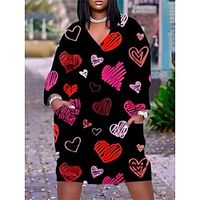 Women's Plus Size Casual Dress T Shirt Dress Tee Dress Shift Dress Heart Letter Midi Dress Long Sleeve Pocket Print V Neck Fashion Outdoor Black Yellow Spring Summer L XL XXL 3XL 4XL Lightinthebox - thumbnail