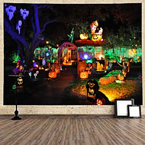 Halloween Wall Tapestry Art Decor Blanket Curtain Hanging Home Bedroom Living Room Decoration Psychedelic Haunted Scary Pumpkin Skull Skeleton Bat Castle Grim Reaper Polyester Lightinthebox