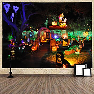 Halloween Wall Tapestry Art Decor Blanket Curtain Hanging Home Bedroom Living Room Decoration Psychedelic Haunted Scary Pumpkin Skull Skeleton Bat Castle Grim Reaper Polyester Lightinthebox