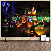 Halloween Wall Tapestry Art Decor Blanket Curtain Hanging Home Bedroom Living Room Decoration Psychedelic Haunted Scary Pumpkin Skull Skeleton Bat Castle Grim Reaper Polyester Lightinthebox - thumbnail