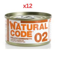 Natural Code Chicken & Shrimps Cooking Water Wet Cat Food 85G (Pack of 12)