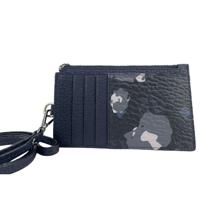 MCM Portuna Visetos Black Floral Camo Leather Card Case Necklace Lanyard Wallet (103350)