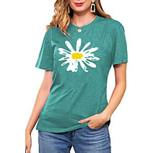 Women's T shirt Floral Graphic Daisy Print Round Neck Basic Vintage Tops Blue Blushing Pink Wine Lightinthebox