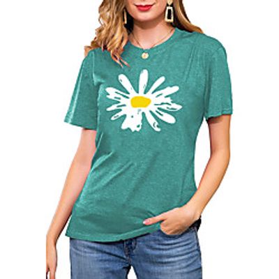 Women's T shirt Floral Graphic Daisy Print Round Neck Basic Vintage Tops Blue Blushing Pink Wine Lightinthebox