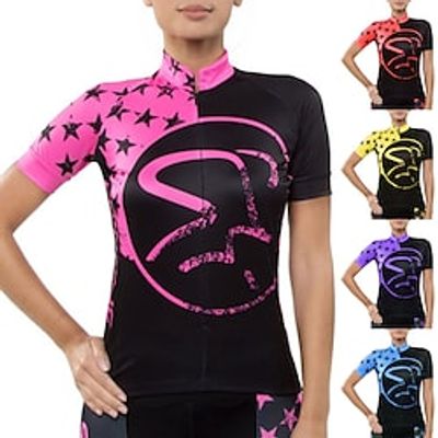21Grams Women's Cycling Jersey Short Sleeve Bike Top with 3 Rear Pockets Mountain Bike MTB Road Bike Cycling Breathable Quick Dry Moisture Wicking Reflective Strips Yellow Rosy Pink Red Stars Spandex Lightinthebox