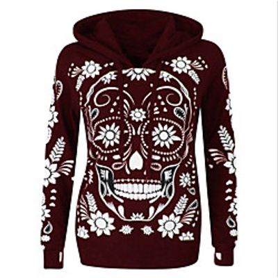 Women's Zip Up Hoodie Sweatshirt Graphic Skull Zip Up Daily Basic Casual Hoodies Sweatshirts  Cotton Loose Purple Black Red miniinthebox