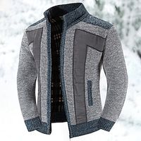 Men's Cardigan Sweater Zip Sweater Sweater Jacket Fleece Sweater Ribbed Knit Regular Pocket Knitted Color Block Stand Collar Warm Ups Casual Daily Wear Clothing Apparel Fall Winter Black Green M L XL miniinthebox - thumbnail