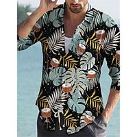 Men's Shirt 3D Print Palm Leaf Turndown Street Casual Button-Down Print Long Sleeve Tops Casual Fashion Breathable Black / Spring / Summer miniinthebox - thumbnail