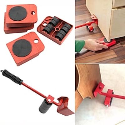 5Pcs Set Dropshipping Furniture Mover Set Furniture Mover Tool Transport Lifter Heavy Stuffs Moving Wheel Roller Bar Hand Tools miniinthebox