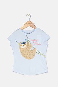 Toddler Girls Sloth Graphic Print Top  Light Blue