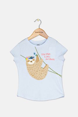 Toddler Girls Sloth Graphic Print Top  Light Blue