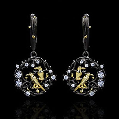 Women's AAA Cubic Zirconia Earrings Monogram Bird Fashion Vintage European Earrings Jewelry Black For Halloween Street Gift Festival 1 Pair miniinthebox