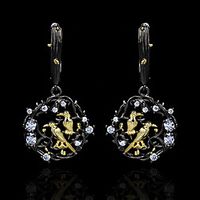 Women's AAA Cubic Zirconia Earrings Monogram Bird Fashion Vintage European Earrings Jewelry Black For Halloween Street Gift Festival 1 Pair miniinthebox - thumbnail