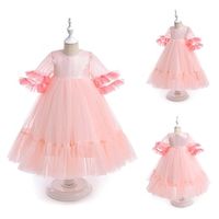 Kids Girls' Party Dress Solid Color Sequin 34 Length Sleeve Performance Birthday Princess Sweet Polyester Cotton Blend Mesh Knee-length Party Dress Summer Spring Fall 3-8 Years Pink Lightinthebox - thumbnail