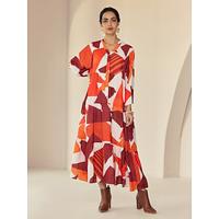 Chiffon Geometric Pattern Y Neck Casual Daily Maxi Dress - thumbnail