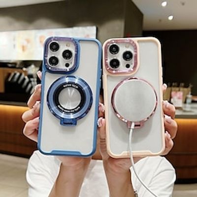 Phone Case For iPhone 15 Pro Max Plus iPhone 14 13 12 Pro Max Plus Back Cover Magnetic Adsorption with Stand Holder Transparent Support Wireless Charging TPU PC Lightinthebox