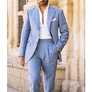 Light Blue Men's Wedding Homecoming Prom Suits Solid Colored 2 Piece Fashion Daily Business Plus Size Single Breasted Two-buttons 2024 miniinthebox