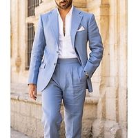 Light Blue Men's Wedding Homecoming Prom Suits Solid Colored 2 Piece Fashion Daily Business Plus Size Single Breasted Two-buttons 2024 miniinthebox