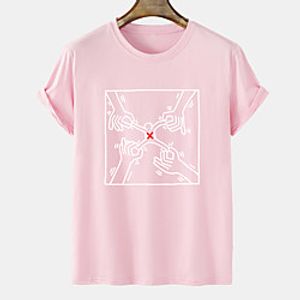 Men's Unisex Tee T shirt Hot Stamping Graphic Prints Hand Plus Size Short Sleeve Casual Tops 100% Cotton Basic Fashion Designer Comfortable Blue Blushing Pink Orange miniinthebox
