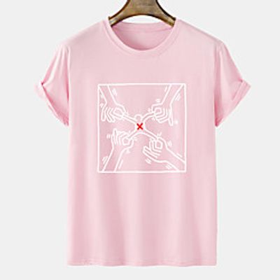 Men's Unisex Tee T shirt Hot Stamping Graphic Prints Hand Plus Size Short Sleeve Casual Tops 100% Cotton Basic Fashion Designer Comfortable Blue Blushing Pink Orange miniinthebox